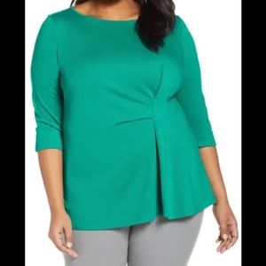 Eloquii Asymmetrical Pleat Top in Bright Emerald